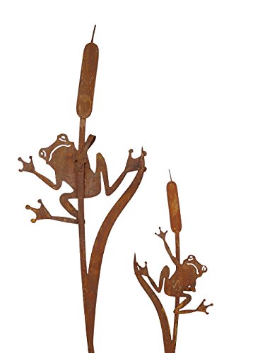 SAREMO Rost Frosch an Schilf Stecker H ca.120cm Garten Deko Edelrost Design