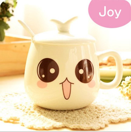 Qtiwe Taza de cerámica Taza de café Taza de té con Divertido Cara Taza Ceramic Mug con Tapa + Cuchara Ideal Regalo