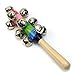 Hangqiao Baby Kids Rainbow Wooden Handle Bell Jingle Stick Shaker Rattle Toys