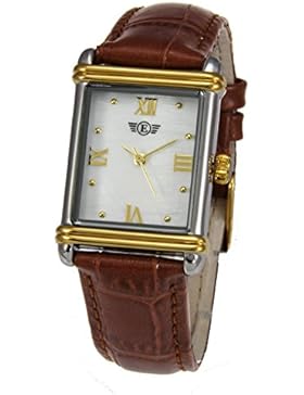 Eriksen Damen Classic rechteckig QUARZ Kleid Uhr mit Analog-Anzeige und braunem Lederband mit Mutter von Pearl...