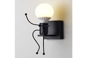 LZGS GO SWING BANDS Humanoid creative applique da parete moderna arte decorativa faretti murali industriali lampada max 60W E27 Lampadina per camera da letto camera dei bambini corridoio ristorante scale (Robot Noir)