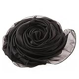 Weight:100g MEISHINE® 180 * 110cm Mujer 100% Seda Fular Pañuelo Bufanda Estola Chal Ideal for Evening Wedding Ceremony (Negro)