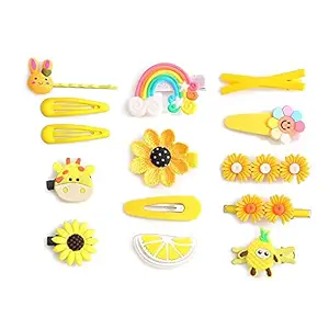 Yellow Chimes Combo Hair Clips for Kids Cute Characters Pretty Snap Pink Hairpins Hair Accessories for Small Girls Kids (Yellow 2)