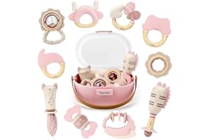 Babyleksaker 6-12 månader skallra bebis 0-3 månader skallra bitring baby montessori sensoriska tänder leksaker med förvarings