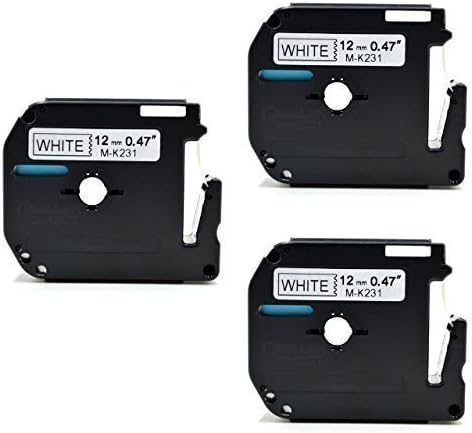 Eseller Direct® - 3 x Compatible Label Tape Replacement MK231 M-K231 for Brother P-Touch PT-55BM - 12mm wide x 8m Length ( 3 Black on White )