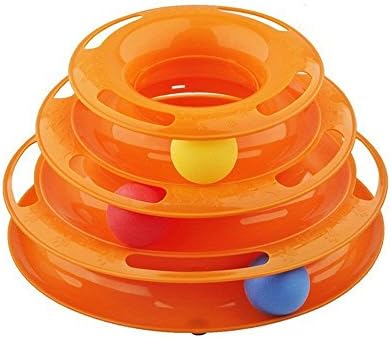 Aidle Cat tunnel three-tiers tower intelligent toy dish funny cat pet ball toys (Orange)
