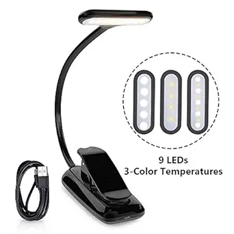 Welltop Book Reading Light LED Lamp Touch Sensitive Control 3 Brightness Eye-protect Night Light Rechargeable Adjustable Gooseneck LED Book Reading Light with USB Cable for Music Stands, Desk & Travel