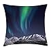 Produktbild Sky Decor Throw Pillow Cushion Cover, Northern Lights Aurora Over Fjords Mountain at Night Norway Solar Image Art, Decorative Square Accent Pillow Case, 18 X 18 inches, Green Dark Blue