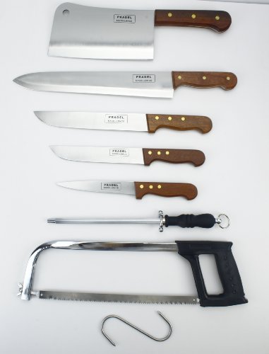 Pradel Excellence K31128 Koffer, 7-teilig, 4 Fleischermesser + 1 Wetzstahl + 1 Säge + 1 großes Fleischerbeil - 2