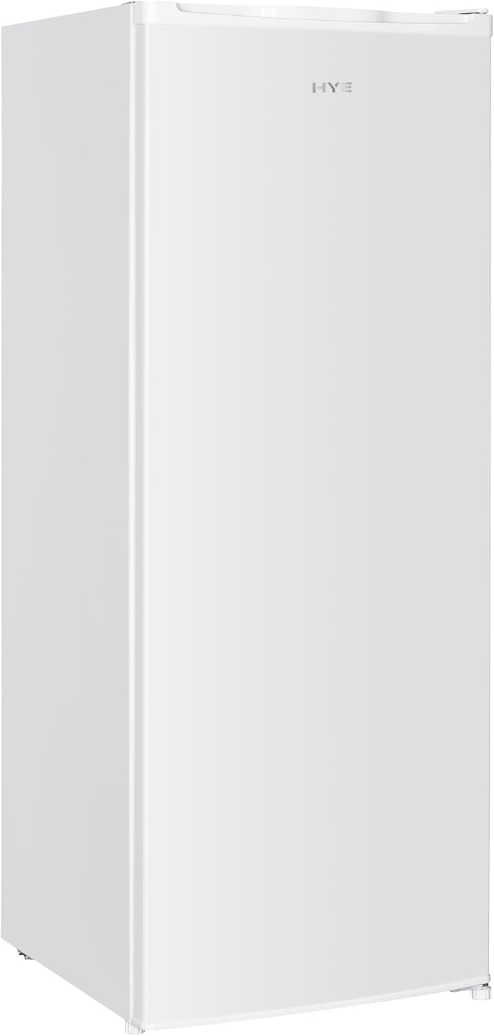 HYE Freezer - 168L Upright Freezer, 142.6CM Height, 54.5CM Width, Quiet 39 dB Operation, Freestanding Design, 5 Clear Drawers, White, Perfect For Family Homes - RF01SDFR168W01