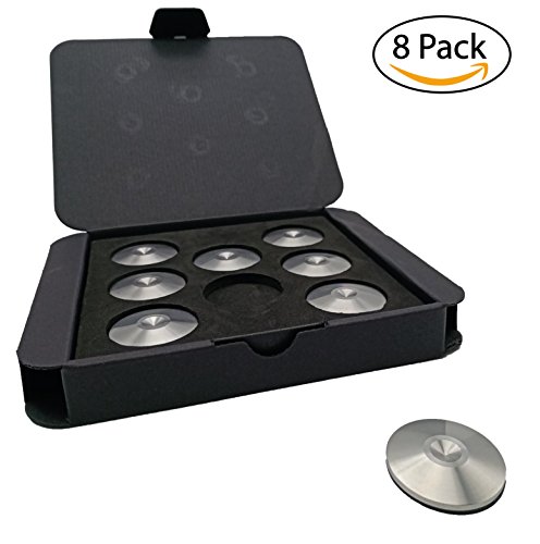 Conjunto de 8 Anti-Marcas, Anti-choques - Protege y Aísla Tu Base de Cono Picos y Todos tu Equipo de Sonido - Polor Plateado