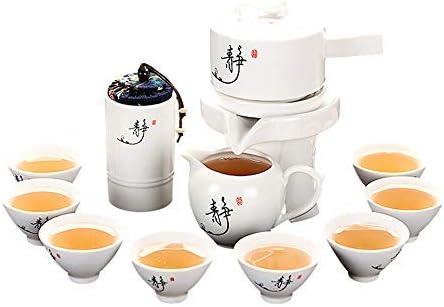 Runtu Automatic White Tea Set, Chinese Ceramic Kung Fu Tea Service for the Lazy, China Clay Tea Ware with 8 Teacups as Gift for Men Women Adults Ceremony Party Home Office Collection