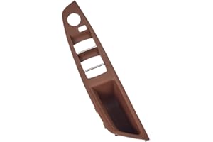 HACREYATU 1PC RHD-Driver Side Door Handle for BMW 5 Series F10 F11,Window Switch Armrest Panel,Driver Seat Button Switch Frame Storage Box for BMW 520 523 525 528 530 535 2010-2016 (Red- Brown)