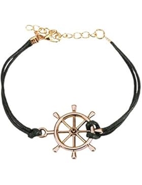 Beyoutifulthings Wickel-Armband STEUERRAD Länge 240mm Breite 2,59mm verstellbar Armreif Karabinerverschluss Echt-Leder...