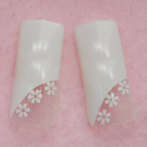 New Pro Airbrushed False Nails Tips 70pcs White Flowers Acrylic Nails Artificial Design CODE: #E162Nails