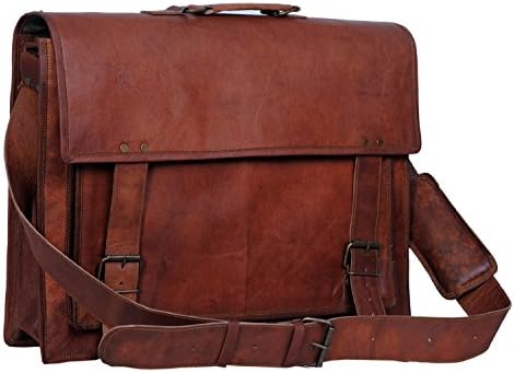 Handolederco. 16 Inch Retro Leather Briefcase Laptop Messenger Bag