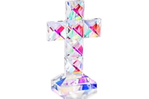 H&D HYALINE & DORA Buntes Kristallkreuz stehend 12,7 cm hoch traditionelle Kreuzfigur Glashandwerk Gedenkgeschenke christliche Dekoration