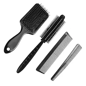 F Falkiya 4 PCS Hair Stylists Professional Styling Comb Set Variety Pack Great for All Hair Types & Styles Paddle and Round Hair Brush Straightener For Women/Men, Dressing Comb for women