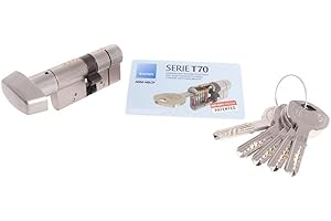 Tesa Assa Abloy Cilindro de Alta Seguridad T70, Botón - Leva Larga, Niquelado, 35 x 35 mm