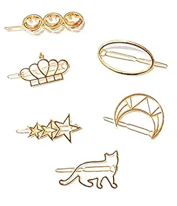 ANNA CREATIONS 6 Pcs Pearl Word Hair Clips for Women rhinestone Crystal Letter Hair Pins for Girls Women Golden Crystal Hair Pin Hair Clip Fancy Jewellery Hair pin Hair Accessories (LOCK 6)