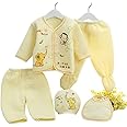 HIKIPO Presents New Born Baby Winter Wear Keep Warm Baby Clothes 5Pcs Sets Cotton Baby Boys Girls Unisex Baby Fleece/Falalen or Flannel Suit Infant Clothes First Gift