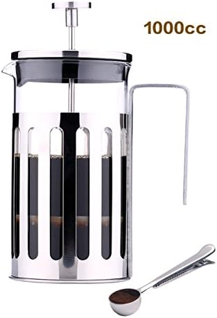 Fecihor Cafetiere Coffee Maker,Premium Quality Stainless Steel French Press Coffee Tea Maker and Coffee Measuring Spoon for Home Office - 1000ml /35oz - Silver
