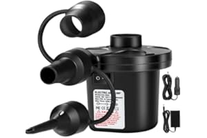 AearKing Inflador Electrico Colchon Hinchable, 2 en 1 Bomba de Aire Eléctrica Portátil con 3 Boquillas, Hinchador Electrico Piscina Hinchable con 2 Enchufes 110V-240V AC/12V 50W DC para Casa y Coche