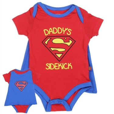 Baby Boys Genuine Licensed BATMAN/ SUPERMAN Body Suit Creeper Set With Cape (3-6months, Superman set)