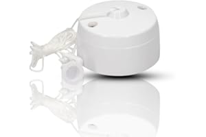 LORD C White Ceiling Pull Cord Switch 10A Round Light Switch for Bathroom or Toilet Long String Pull Cord Ceiling Mounted (1 Way)