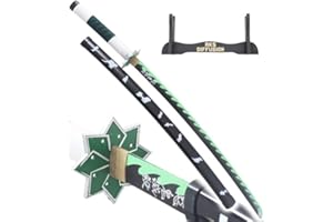 RKS DIFFUSION Katana Demon Slayer Epee Sanemi Shinazugawa Lame en Bois Sabre Kimetsu No Yaiba + Presentoir Inclus