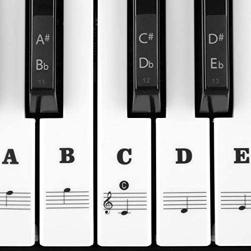 Piano Stickers for 54/61/76/88 Key Keyboards with Piano Songs Ebook [Transparent and Removable] Full Set Stickers for White and Black Keys (Black)