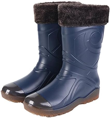 SGoodshoes Men Wellington Boots Women Wellies Rain Boots Winter Rubber Boot Waterproof Snow Shoes With Removable Warm Fur Liner, Blue 6