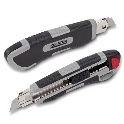 KREATOR Cuttermesser Teppichmesser 18mm Abbrechklinge mit Auto Lock Funktion 5x Ersatzklingen Autoload und Bleistiftspitzer im Griff – KRT000304 - 2