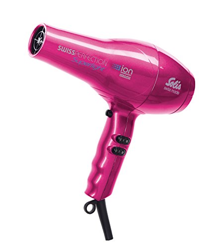 Solis Profi Haarföhn, 3 Temperatur- und Gebläsestufen, Abkühl-Taste, DC-Motor, 1800 Watt, Ionen-Technologie, Swiss Perfection Superlight (Typ 442), Pink
