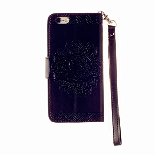 MUTOUREN Hülle für iPhone 6 plus iphone 6S plus 5.5 Zoll Schutzhülle [Kratzfeste, Scratch-Resistant] Bookstyle PU Lader HandyHülle Tasche Wallet Flip Case Lederhülle Brieftasche mit Standfunktion Kartenfächer Magnetic schließt Painted Muster- Henna Indische Sonne Mandala Schwarz + Metall Stylus Stift - 4