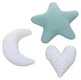 cojines infantiles baratos No desenfundables Alondra Mare 181 - Set de 3 cojines infantiles con forma de corazón, estrella y luna para bebés