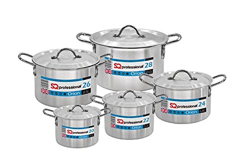 SQ Professional 5pc Aluminium Casserole Set Orion 20-28cm Silver