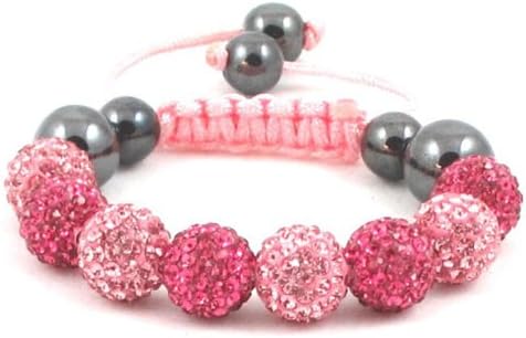 08-Ball Children Kids Girls Boys Petites Teen Pink Fuchsia Bead Shamballa Bracelet on Pink String