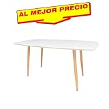MESA DE COMEDOR DE MADERA DISEÑO MODERNO CON PIES METALICOS, TAPA LACADA BLANCA MATE 160X90 CM - OFERTAS HOGAR -¡AL MEJOR PRECIO!