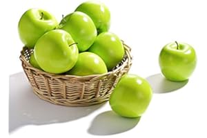 Wyi 10pcs Artificial Fruits Realistic Fake Green Apple Decorative Lifelike Simulation Delicious Fruit for Home Shop Office Party Wedding Decorations Photo Props