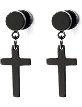 Paar Schwarz Ohrstecker Ohrringe mit Kreuz für Herren Damen Jungen, Edelstahl