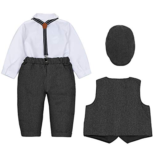 Zoerea 4tlg Baby Jungen Bekleidungssets Hemd + Hose + Weste + Hut Fliege Krawatte Kinder Anzug Gentleman Festliche Hochzeit Langarm Body für Frühling Herbst - 6