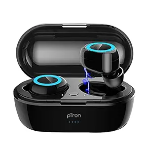 (Renewed) PTron Hands-free Bassbuds True Wireless Earphones TWS, Bluetooth 5.0, Hi-Fi Sound, 4 Hours Music Time, 10-m Range Earbuds, 50mAh x 2 Battery, Portable 250mAh Charging Box (Black)