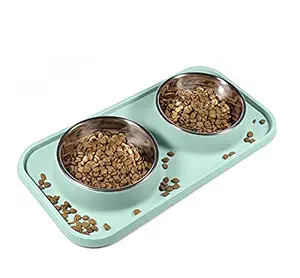 L.D.Dog Cat Food Bowls, Cat Bowls Non-Skid and Non-Spill Silicone Mats with Stand, Removable Stainless Steel Food and Water Dishes for Cats, Small Size Dogs