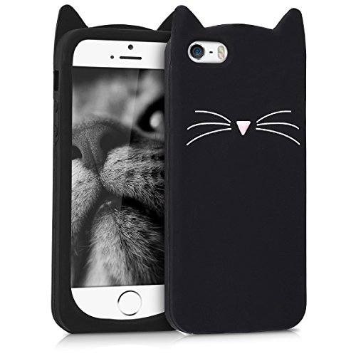kwmobile Funda para Apple iPhone SE   5   5S - Carcasa Protectora de  Silicona  y dise  o con Gato - Cover  Trasero  de m  vil