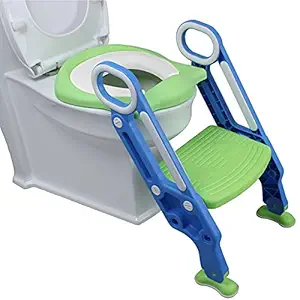 CELEORIS Baby Foldable Potty-Trainer Seat for Toilet Potty Stand with Ladder Step up Training Stool with Non-Slip Steps Ladder Adjustable Foldable for Boys Girls Toddlers Kids (Blue)