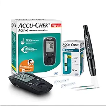 Accu-Chek Active Blood Glucose Meter Kit, Vial of 10 strips free (Multicolor)