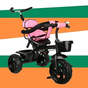 CREW4 Tricycle for Kids,Smart Plug n Play Kids Ride on with Storage Space Parent Push Handle Cushion seat and Sipper for 12 Months to 60 Months Boys/Girls/Children Cycle Tricycle (Pink)