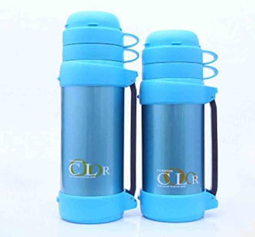 Large Capacity Outdoor Climbing Portable Sports Kettle Double Cover Insulation Pot With Rope Hot Water Bottle,Blue-1.8L