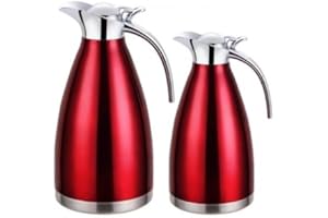 RUNGASSI 2er Set Thermoskanne Isolierkanne Kaffeekanne 1 Liter + 1,5 Liter (Rot)